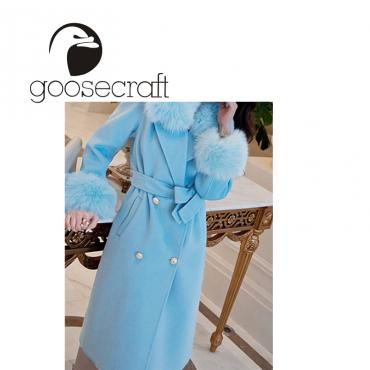 Pre-sale goose craft big goose light luxury brand big fox fur collar hand-stitched wool double-sided